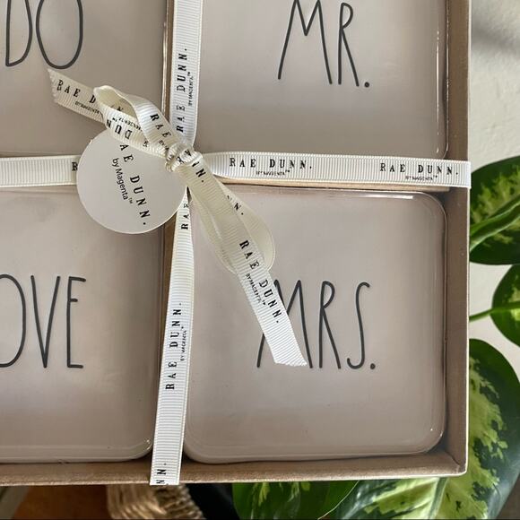NWT Rae Dunn‎ Mr. Mrs. I Do Set Of 4 Ceramic Coasters - Picture 3 of 3